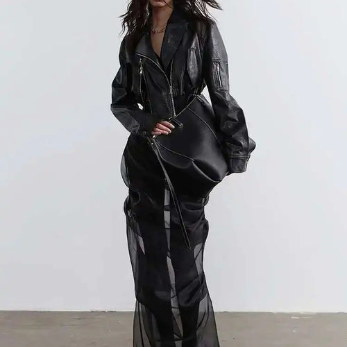 Load image into Gallery viewer, High Waist Black Pleated Mesh Irregular Long Elegant Half-body Skirt Women Fashion Tide New Spring Autumn 2025 1DH4715
