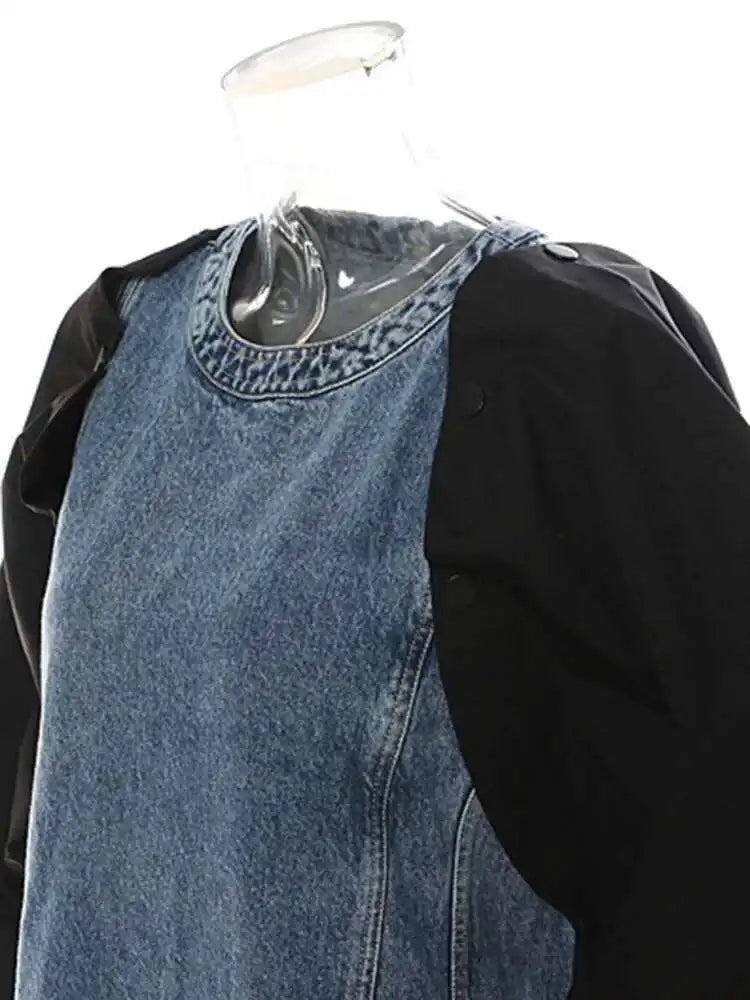 Women Blue Denim Button Many Ways Wear Dress New Round Neck Long Sleeve Loose Fit Fashion Tide Spring Autumn 2025 17A8518