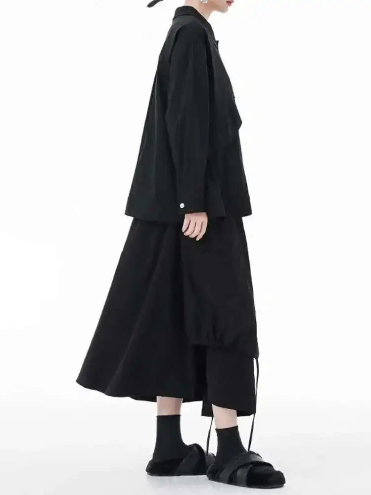 Women Blue Big Size Irregular Casual Blouse New Lapel Long Sleeve Loose Fit Shirt Fashion Tide Spring Autumn 2025 1DH3555