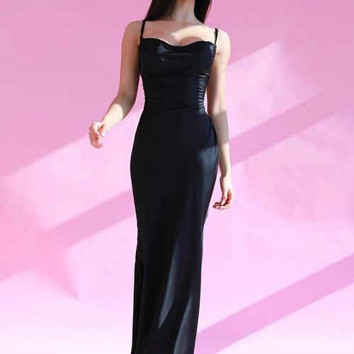 Load image into Gallery viewer, Elegant Satin Slips Backless Solid Bandage Sexy Slim Maxi Dress Spring Women Clothes Evening Party Birthday Festival
