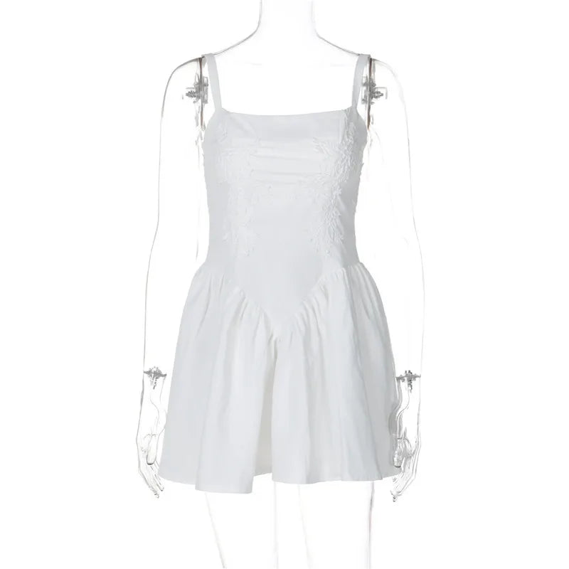 Backless Lace-up A-line Sexy Mini Dress For Women Fashion Spaghetti Strap Sleeveless Loose Club Party Dress Elegant