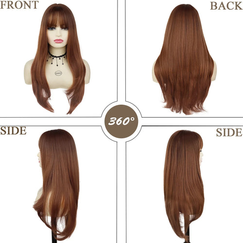 Load image into Gallery viewer, Synthetic Hair Wig Long Wigs for Women Ombre Brown Straight Wig with Bangs Heat Resistant Costume for Woman Carnival Party Wig
