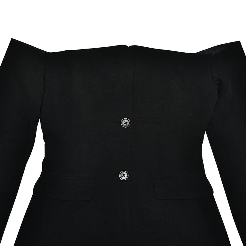 Off-shoulder Strapless Sexy Blazer Dress For Women Fashion Solid Zipper Two Pocket Long Sleeve Backless Mini Dress