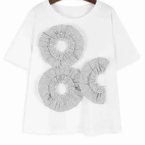 Load image into Gallery viewer, Women Black Dot  Ruffles Big Size Casual T-shirt New Round Neck Short  Sleeve Fashion Tide Spring Summer 2025 1DH5463
