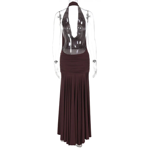 Load image into Gallery viewer, Halter Deep V Neck Sexy Maxi Dress For Women Gown Sleeveless Backless Thigh High Split Ruched Bodycon Long Dress
