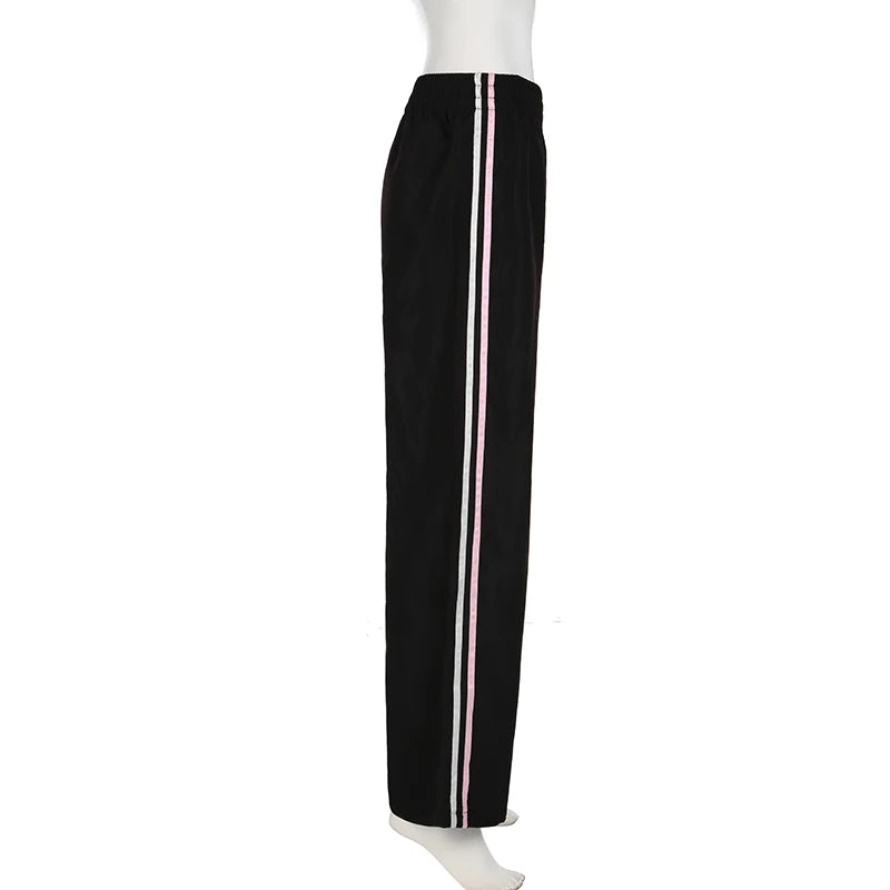 Streetwear Side Stripe Spliced Baggy Women Trousers Basic Harajuku Elastic Waist Casual Joggers Pants Straight Bottom