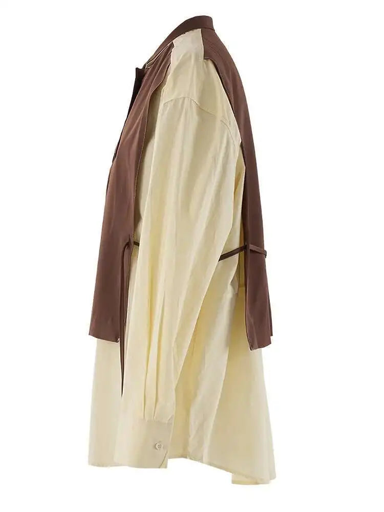 Women Yellow Color-block Big Size Elegant Blouse New Lapel Long Sleeve Shirt Fashion Tide Spring Autumn 2025 CPG1947