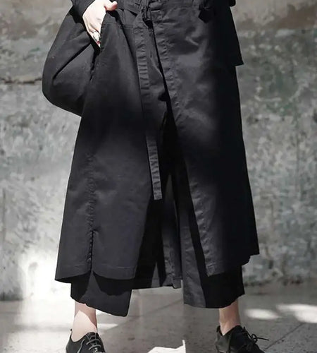 High Elastic Waist Black Irregular Bandage Wide Leg Pants New Loose Fit Trousers Women Fashion Spring Autumn 2025 JI0840