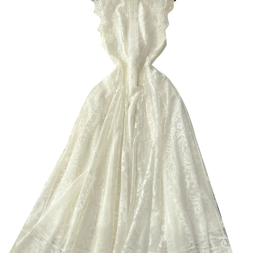 Load image into Gallery viewer, French Retro Romantic Women's Black Lace Elegant Sleeveless Long Dress Summer White Sexy Slim Ruffles Evening Party Fairy Dress
