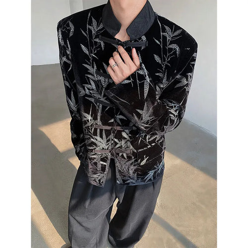 Load image into Gallery viewer, Men's Suit Coat New Spring  Embroidered Bamboo Design Leaf Chinese Style Knot Button Single Breasted Male Clothing 9W1698
