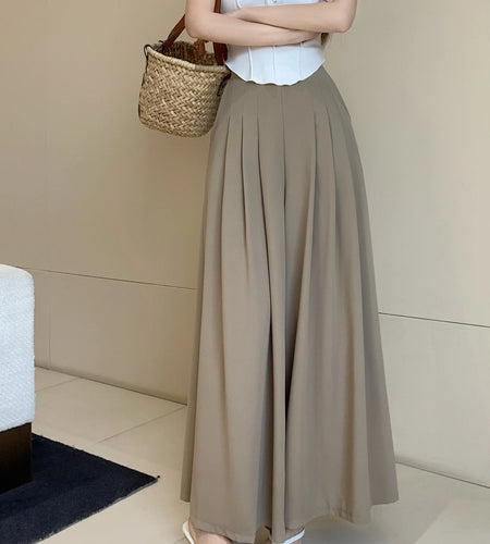 Women 2024 New Spring Summer Wide Leg Pleated Long Pants Solid High Waist Casual Female Slim Loose Straight Trousers Simplicity