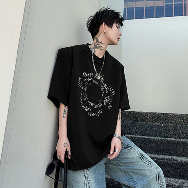 Letter Printed Pattern Design Men's T-shirt New Trendy Male Top Summer Round Neck Loose Short Sleeve Clothing 28W3270