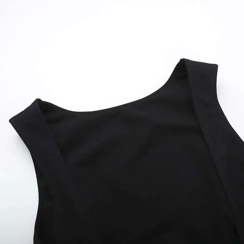 Elegant Backless Mini Tank Dress For Women Fashion Black O Neck Sleeveless Club Party A-line Basics Sexy Dress New