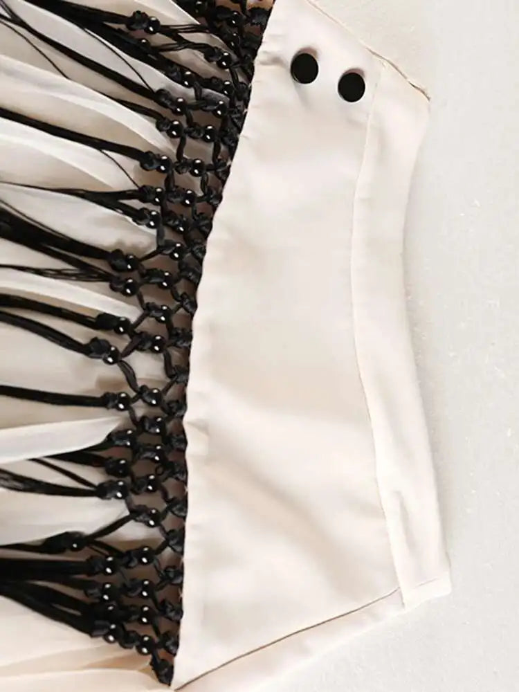 High Waist Apricot Irregular Mesh Long Elegant Tassels Half-body Skirt Women Fashion Tide New Spring Autumn 2025 1DF1950