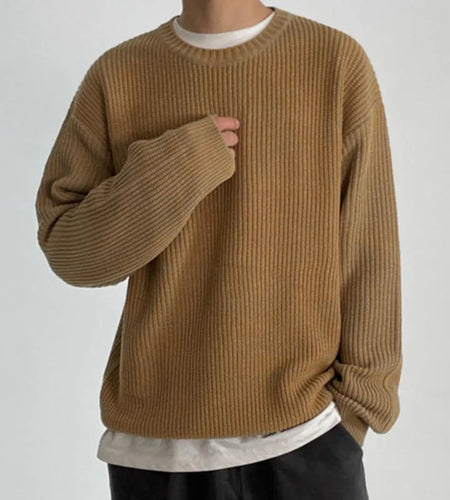 Men's Sweaters Korean Fashion Round Collar Solid Color Baggy Male Knitting Pullovers Casual Men Wear Spring 9C2829