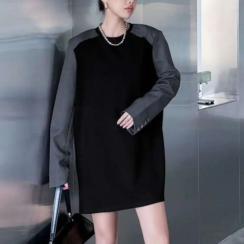Load image into Gallery viewer, Women Black Color-block Blazer Fabric Elegant Mini Dress New Round Neck Long Sleeve Fashion Spring Autumn 2025 1DH9822
