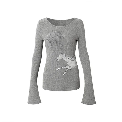 Load image into Gallery viewer, Japanese Y2k Knitted Tops Grunge Aesthetics Long Sleeve Ribbed Top Vintage Harajuku Graffiti Print T-shirt Trashy 2000s
