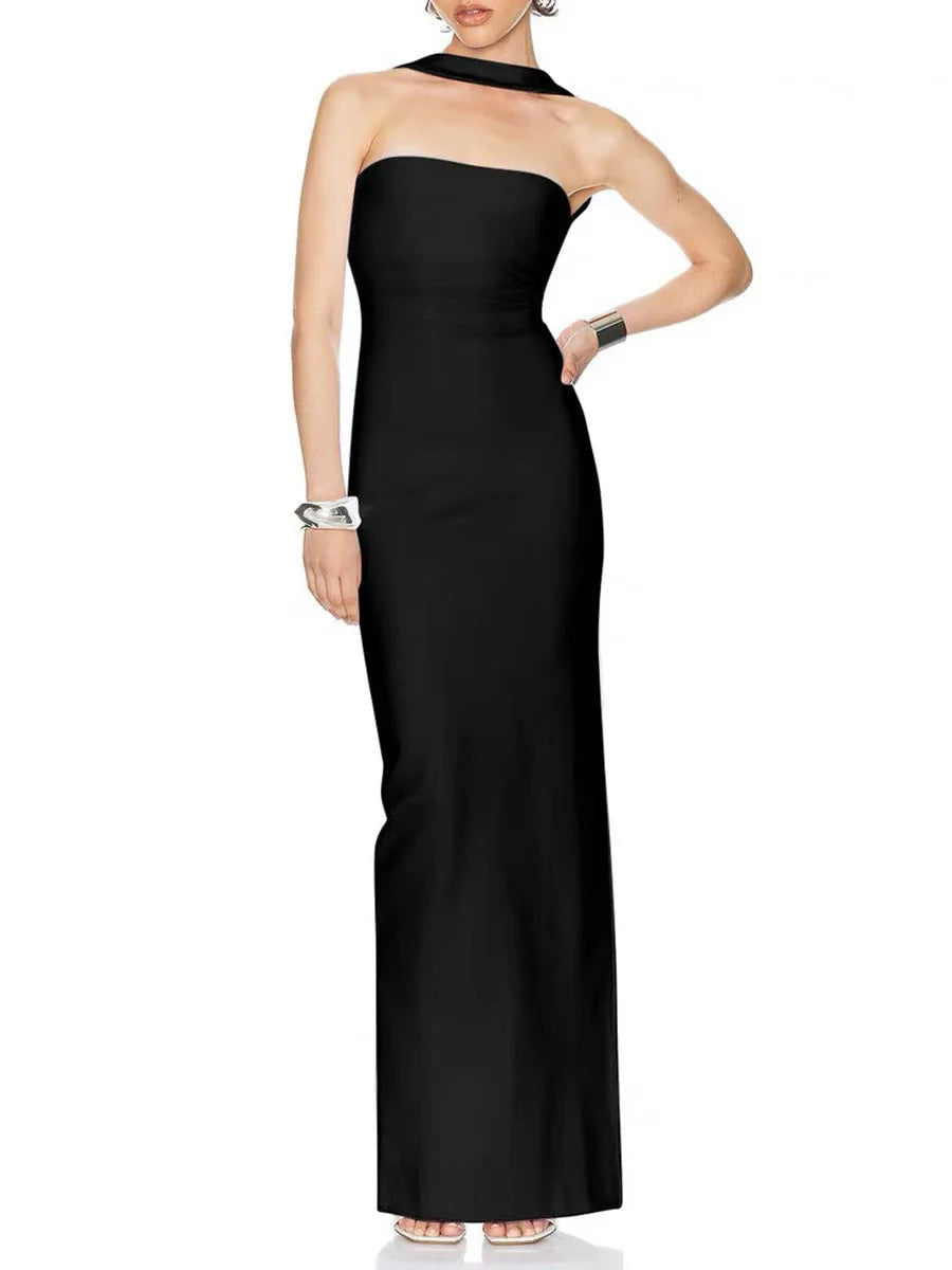 Solid Slimming Dresses For Women Strapless Sleeveless High Waist Temperament Long Dress Female Fashion Style New
