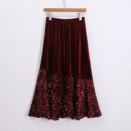 Load image into Gallery viewer, Autumn Winter Vintage Patchwork Sequin Wrap Hip Long Velvet Skirts Women's 2024 Elegant High Waist Pleated Fishtail Skirt French
