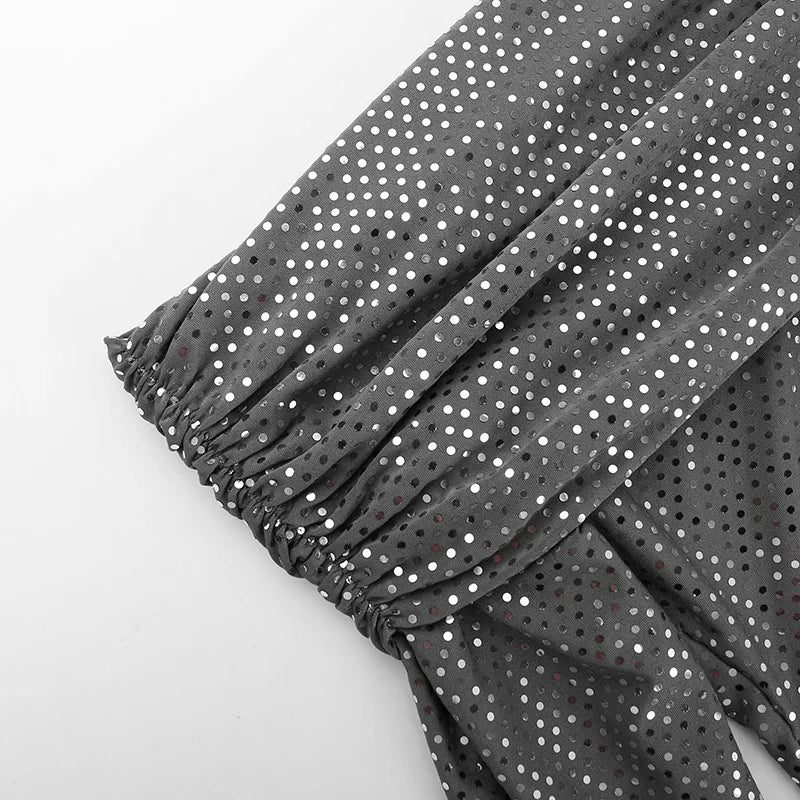 Elegant Strapless Sparkle Maxi Dress For Women Fashion Off-shoulder Backless Long Flare Sleeve Bodycon Club Party Dress