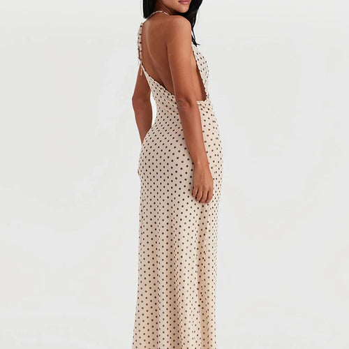 Load image into Gallery viewer, Spaghetti Strap Polka Dot Dress For Women Gown Fashion Irregular V Neck Sleeveless Backless Bodycon Club Long Dress
