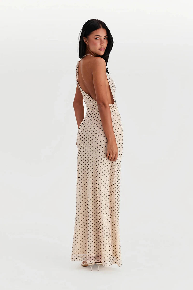 Spaghetti Strap Polka Dot Dress For Women Gown Fashion Irregular V Neck Sleeveless Backless Bodycon Club Long Dress