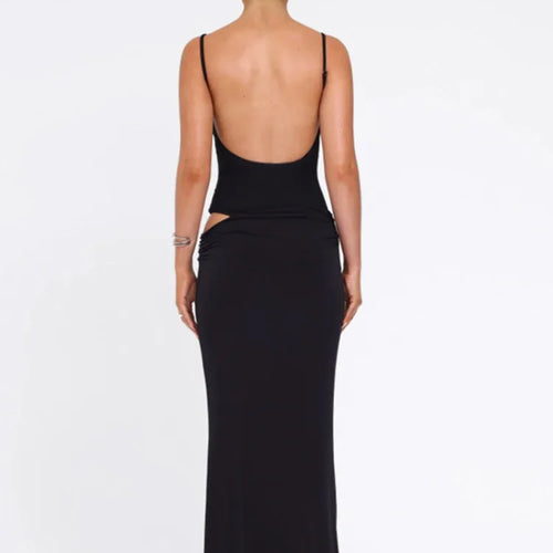 Load image into Gallery viewer, Black Sexy Dress Sets Women Spaghetti Strap Bodysuit And Maxi Skirt Matching Sets Backless Slim Fit Long Skirt Set
