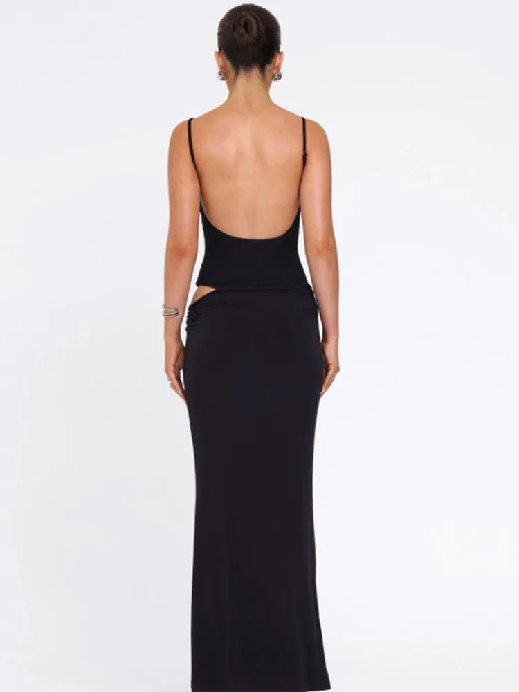 Black Sexy Dress Sets Women Spaghetti Strap Bodysuit And Maxi Skirt Matching Sets Backless Slim Fit Long Skirt Set