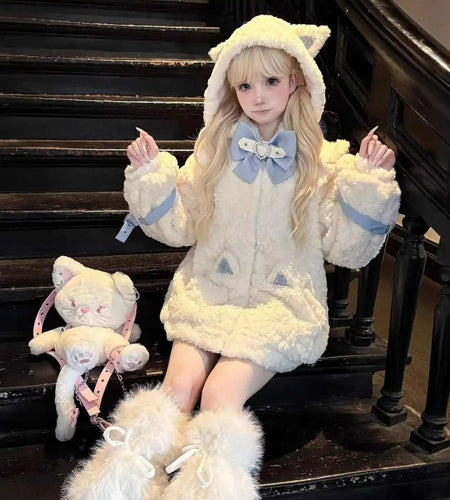 Autumn Winter Clothing Japanese Women Jackets 2024 Ropa Mujer Fashion Furry Outwear Oversized Tops Thicked Hooded Warm Coats