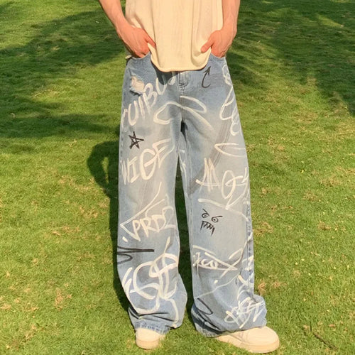 Load image into Gallery viewer, High Street Men&#39;s Jeans Graffiti Contrast Color Trousers Straight Wide Leg Male Denim Pants Fashion Summer 2024 9C6793
