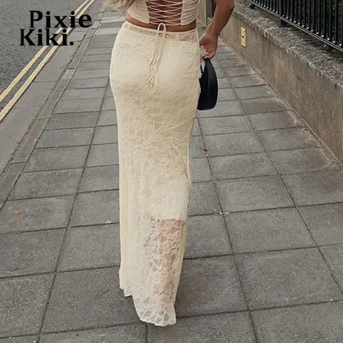 Load image into Gallery viewer, Transparent Lace Fishtail Skirts for Woman Bottoms Elegant Sexy Low Waist Irregular Long Maxi Skirt Winter P67-DB16
