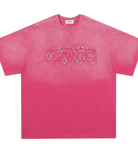 Vintage T-Shirts Y2K Grunge Embroidered Butterfly Patch Tie Dye Washed Tshirt Streetwear Hip Hop Harajuku Punk Gothic Baggy Tops