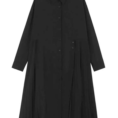 Load image into Gallery viewer, Women Green Hem Irregular Pleated Big Size Shirt Dress New Lapel Long Sleeve Fashion Tide Spring Autumn 2025 1DH6769
