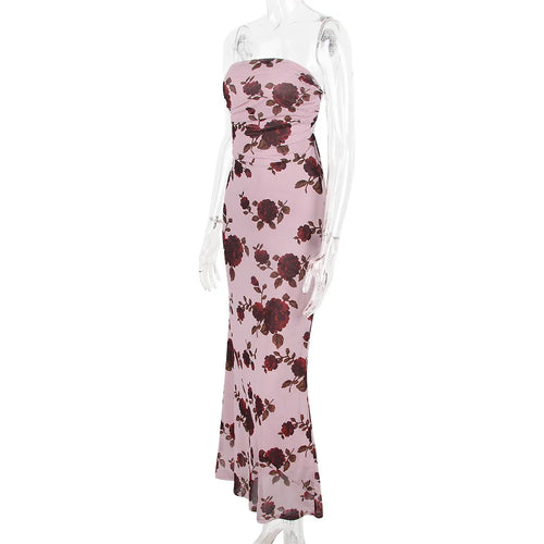 Load image into Gallery viewer, Purple Print Sexy Long Fishtail Dress For Women Robe 2023 New Spaghetti Strap Sleeveless Backless Ruched Maxi Dress
