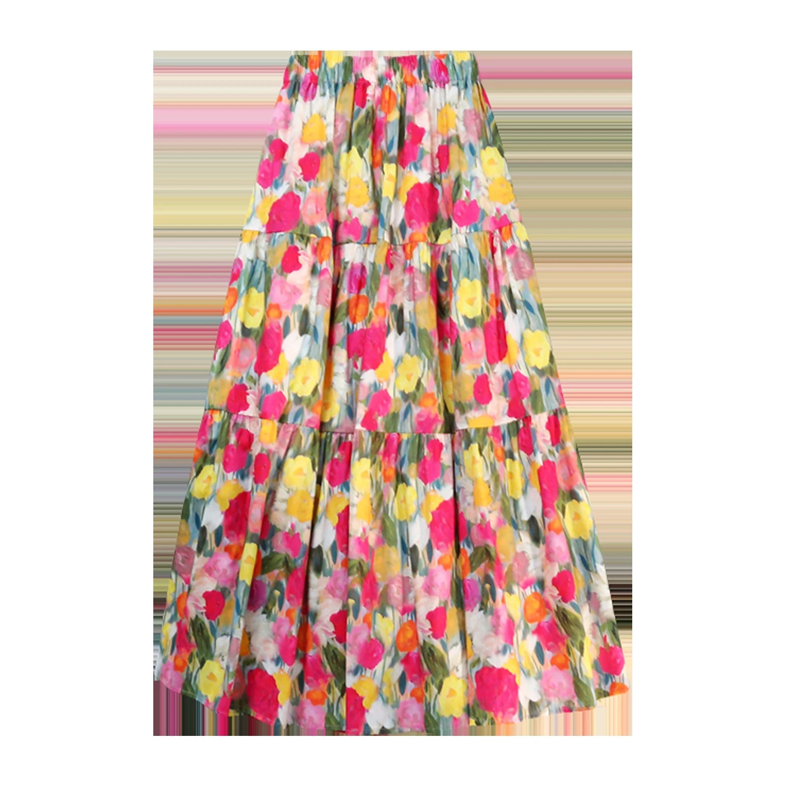 Spring Summer French Retro Print Elegant Long Skirts Women Festival Elastic High Waist Party Slim A-line Pleated Skirt Bohemian