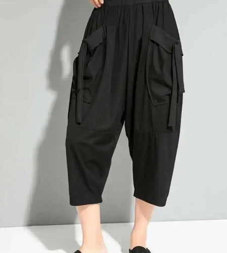 High Elastic Waist Black Pockets Pleated Harem Pants New Loose Fit Trousers Women Fashion Tide Spring Autumn 2025 1DF4720