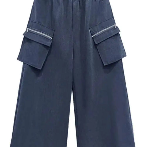 Load image into Gallery viewer, High Elastic Waist Blue Detachable Pocket Wide Leg Pants New Trousers Women Fashion Tide Spring Autumn 2025 1DH4773
