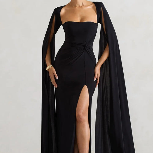 Load image into Gallery viewer, Elegant Bodycon High Slit Long Sleeved Shawl Women Dress Elasticity Tight Sexy Party Club Evening Dress Female Vestido
