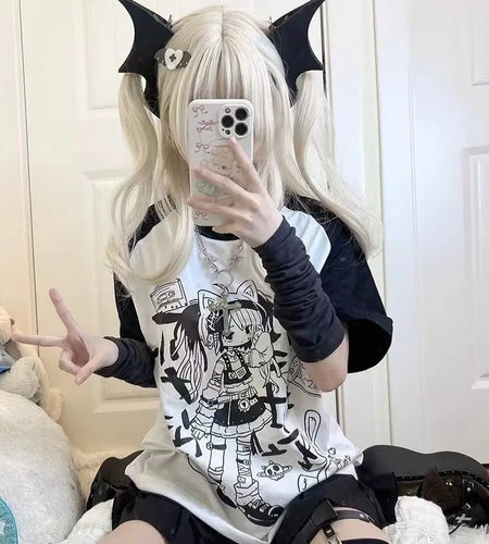 2024 Ropa Mujer Japanese Tshirts for Women Short Sleeve O-neck Summer Tees Cute Oversized Tops Fashion Anime Print Y2k T Shirt