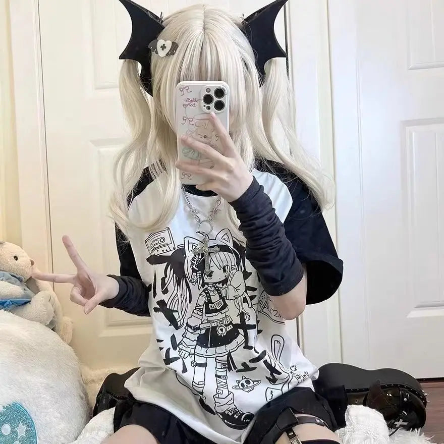 2024 Ropa Mujer Japanese Tshirts for Women Short Sleeve O-neck Summer Tees Cute Oversized Tops Fashion Anime Print Y2k T Shirt