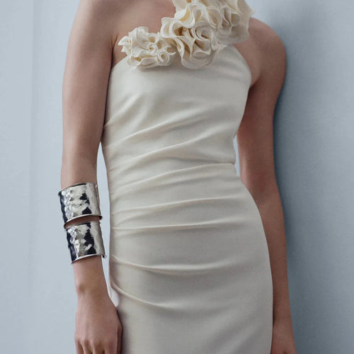 Load image into Gallery viewer, Solid Spliced Appliques Slimming Dresses For Women Halter Sleeveless High Waist Temperament Dress Female Fashion
