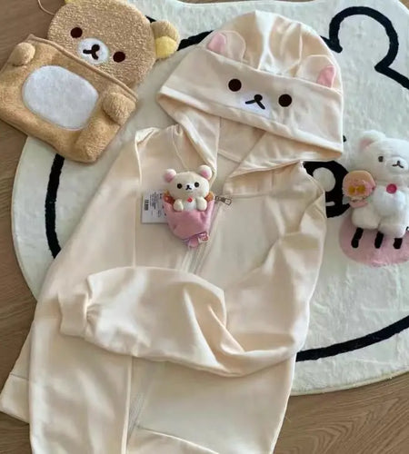 2024 Ropa Mujer Hoodies for Women Cute Bear Ear Long Sleeved Zipper Jacket Streetwear Chic Casual Hooded Sweatshirts Y2k Tops