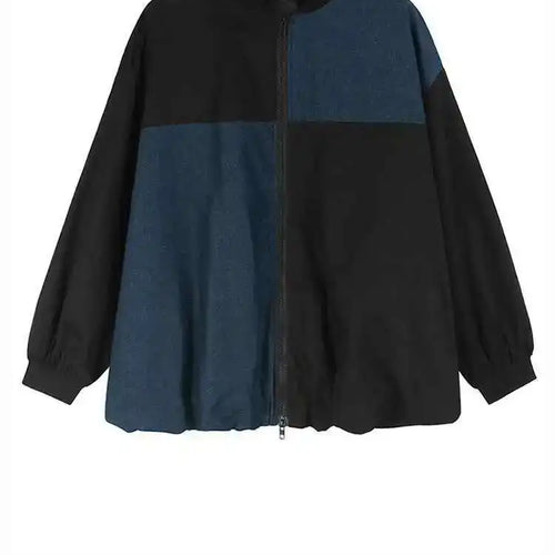 Load image into Gallery viewer, Black Color-block Big Size Casual Jacket New Stand Collar Long Sleeve Women Coat Fashion Tide Spring Autumn 2025 1DH7581
