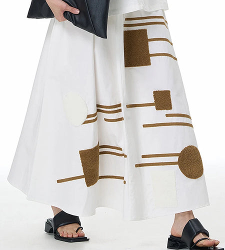 High Elastic Waist White Patch Spliced Color-block A-line Half-body Skirt Women Fashion New Spring Autumn 2025 1DJ1496