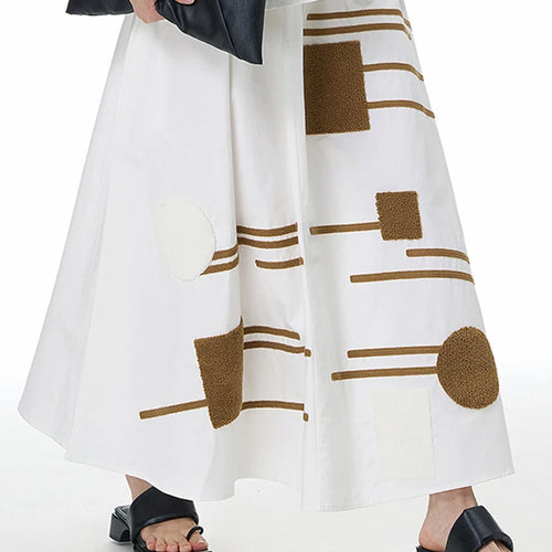 Load image into Gallery viewer, High Elastic Waist White Patch Spliced Color-block A-line Half-body Skirt Women Fashion New Spring Autumn 2025 1DJ1496
