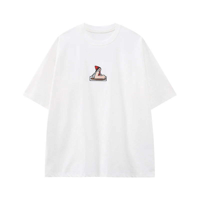 Men's T-shirts Short Sleeve New Korean Cartoon Print Embroidery Design Solid Color Round Neck Casual Trend T-shirt 9W1683