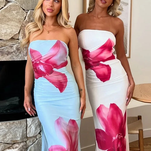 Load image into Gallery viewer, Off-shoulder Print Sexy Maxi Dress Women Gown Summer New Strapless Sleeveless Backless Bodycon Long Dress Elegant
