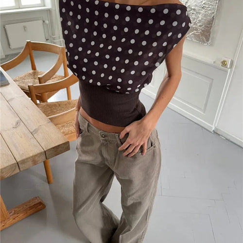 Load image into Gallery viewer, Backless Polka Dot Crop Tops Women Vest Fashion Summer New Oblique Shoulder Sleeveless Tank Tops Pullovers Female
