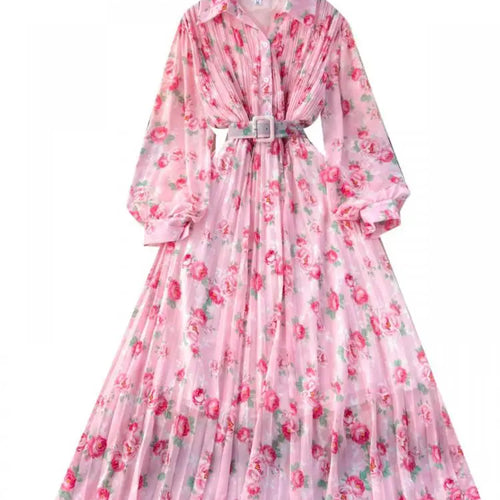 Load image into Gallery viewer, French Retro Romantic Women's Flower Lantern Long Sleeved Pleated Shirt Dress Autumn Print Birthday Party Evening Dress Bohemian
