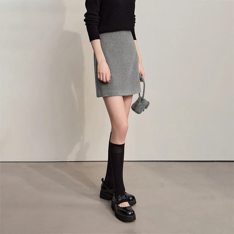 Minimalist Mini Skirt 2025 Winter New Solid Color Short A-line Women's Skirt Versatile Casual Wool Clothing Ladies 12524026